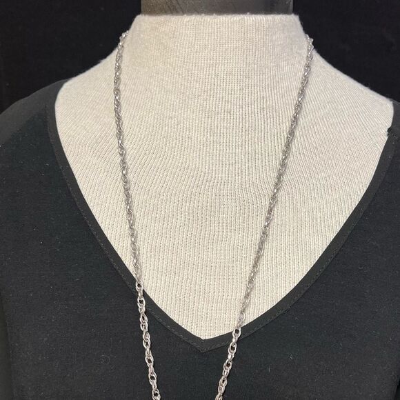 Lia Sophia BAUBLES Retired long textured silver glass & resin beads necklace NWT - Picture 3 of 7